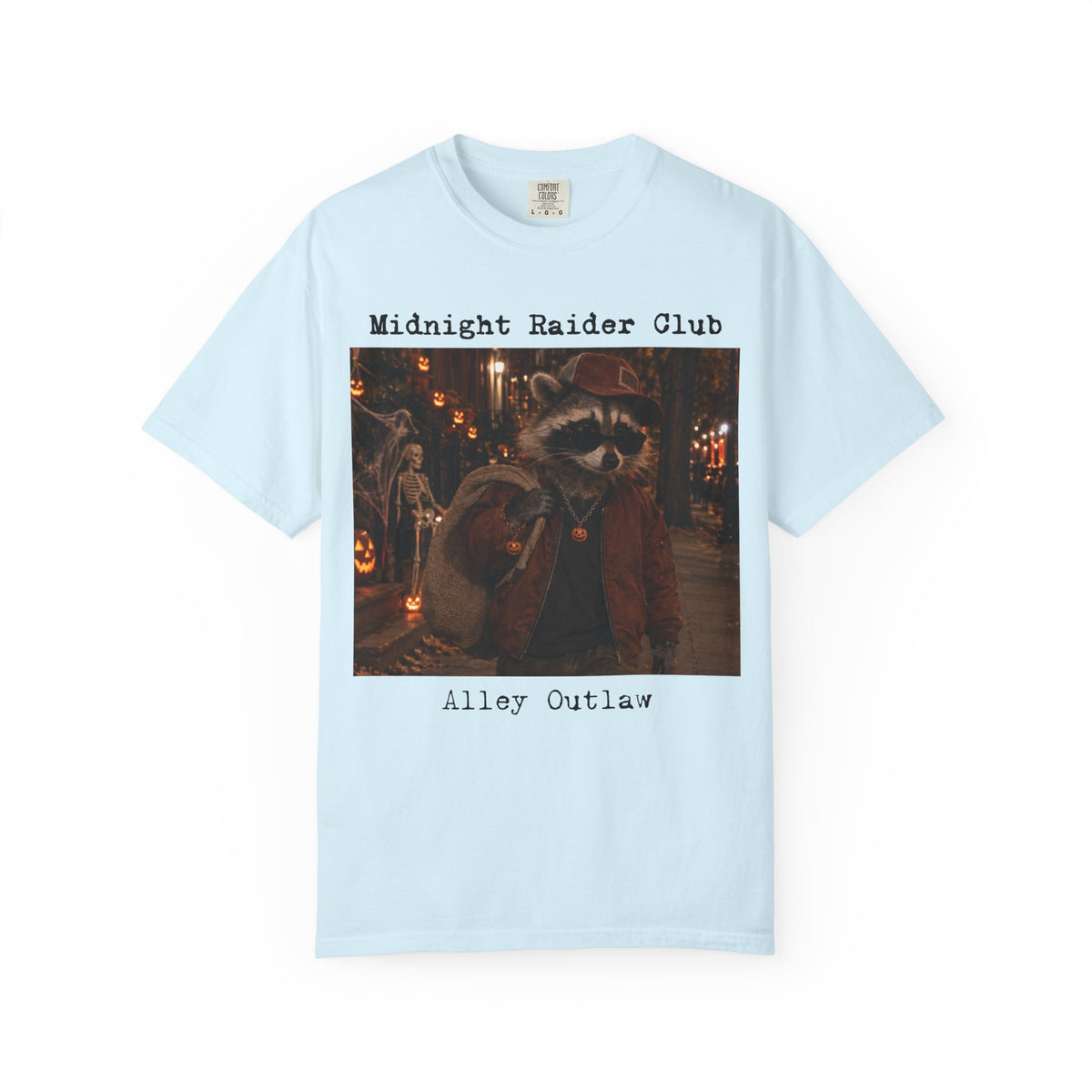 Midnight Raider Club Alley Outlaw T-shirt, Raccoon Costume Night Scene, Streetwear shirt, graphic tee