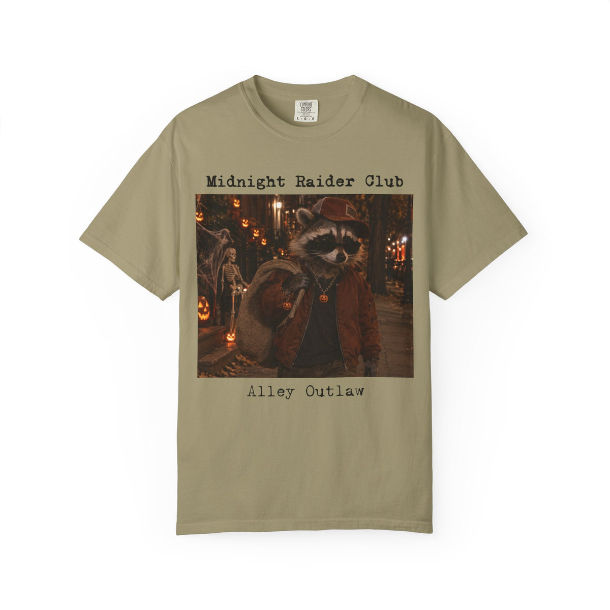 Midnight Raider Club Alley Outlaw T-shirt, Raccoon Costume Night Scene, Streetwear shirt, graphic tee