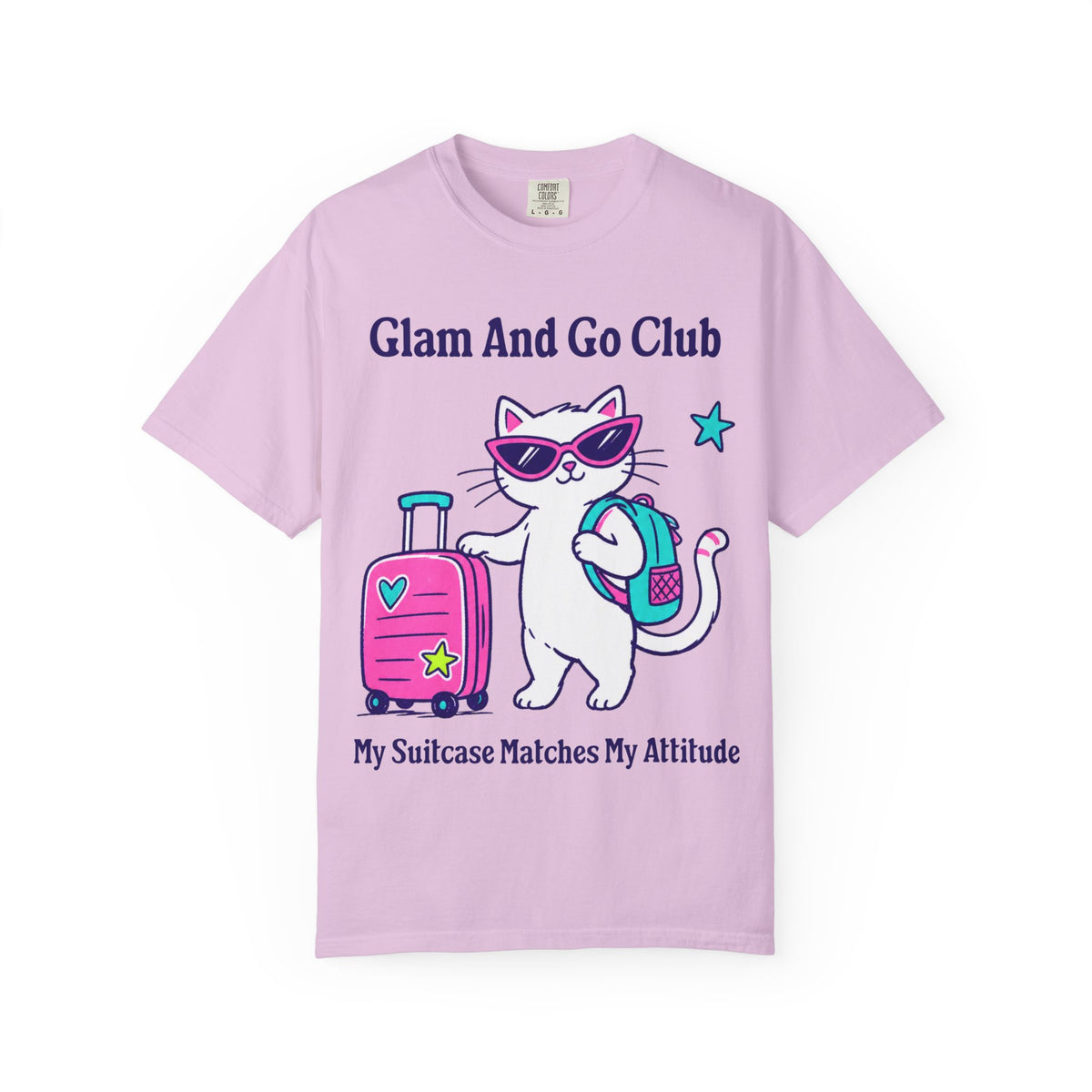 Comfort Colors® My Suitcase Matches My Attitude Shirt | Cute Travel Kitty Tee, Luggage Illustration | Glam And Go Club Cat T-shirt