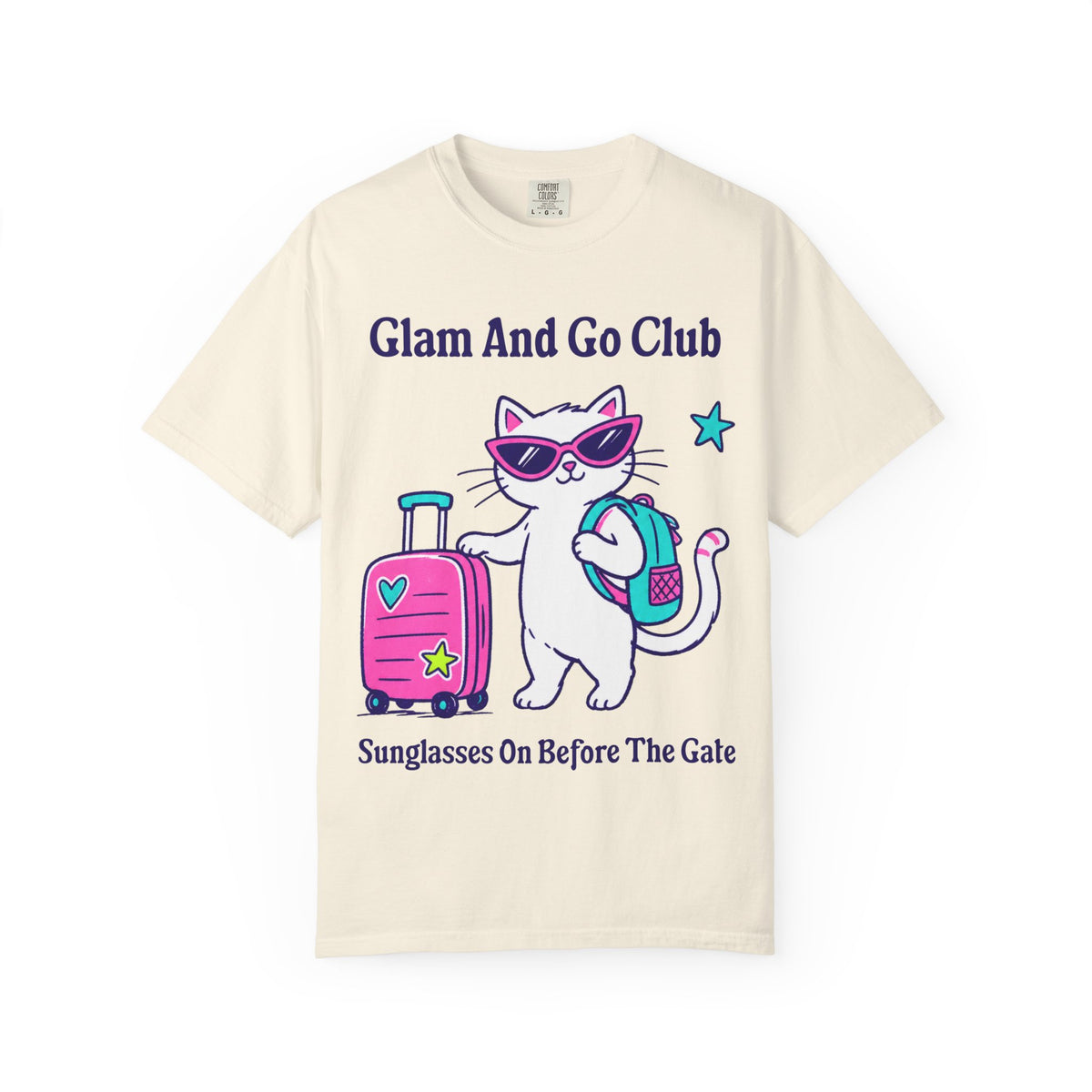 Comfort Colors® Sunglasses On Before The Gate Shirt | Cute Travel Kitty Tee, Luggage Illustration | Glam And Go Club Cat T-shirt