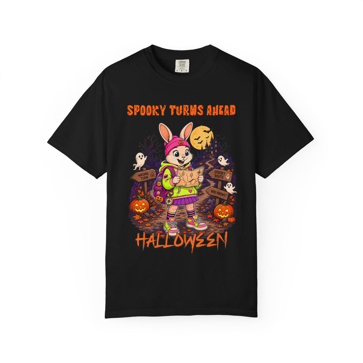 Spooky Turns Ahead Halloween Bunny T-shirt | Trick-or-Treat Design