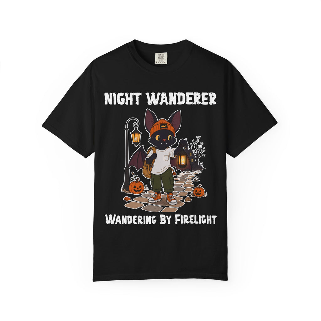 Comfort Color Wandering by Firelight Halloween T-Shirt | Bat Illustration T-Shirt | Spooky season shirt | Night Wanderer Club