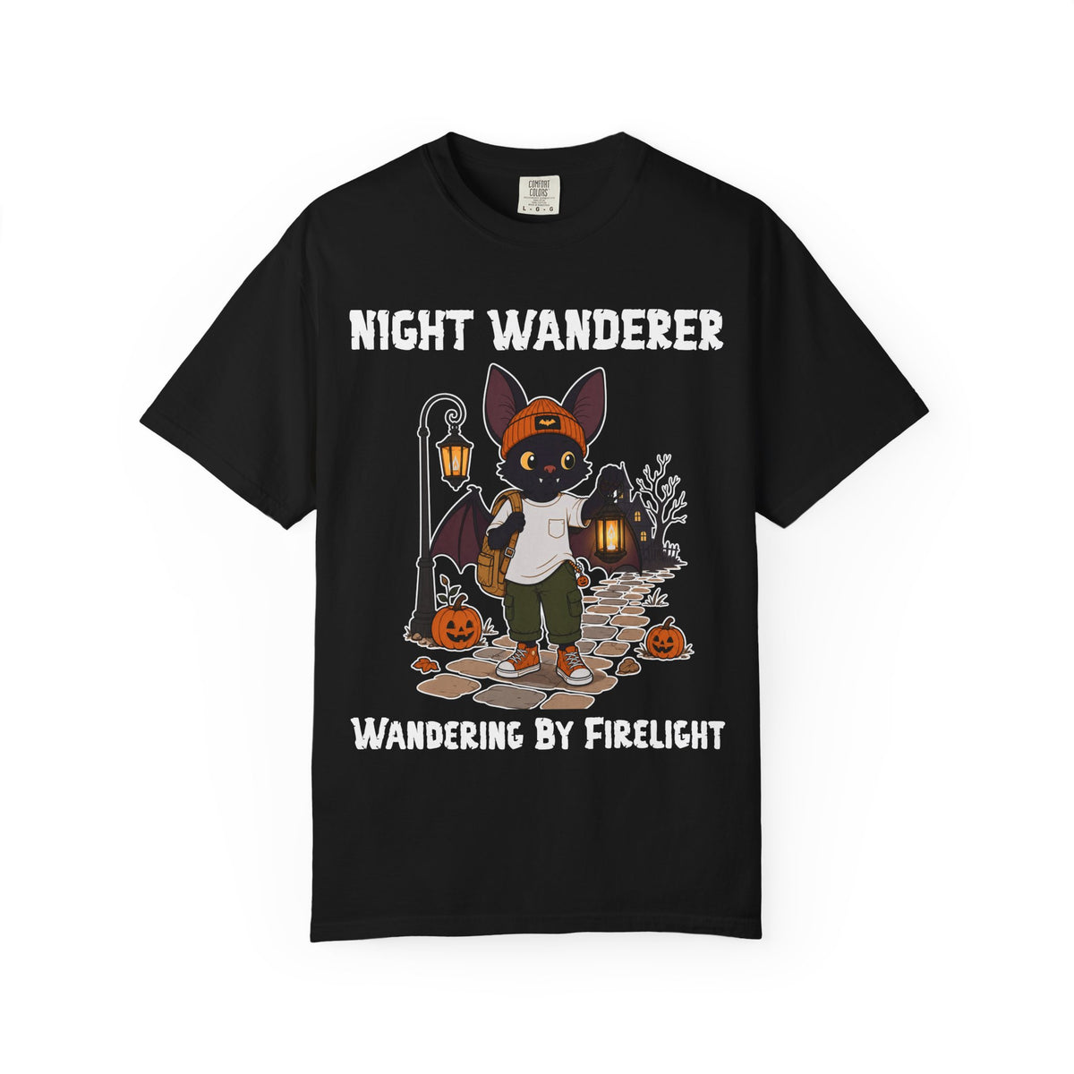 Comfort Color Wandering by Firelight Halloween T-Shirt | Bat Illustration T-Shirt | Spooky season shirt | Night Wanderer Club