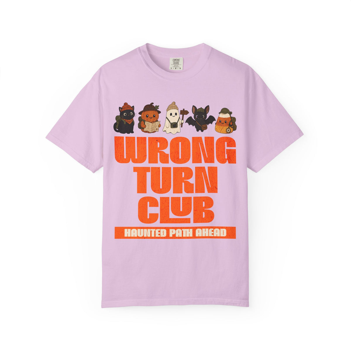 Wrong Turn Club Haunted Path Ahead T-Shirt | Halloween Pumpkin Ghost Bat Design