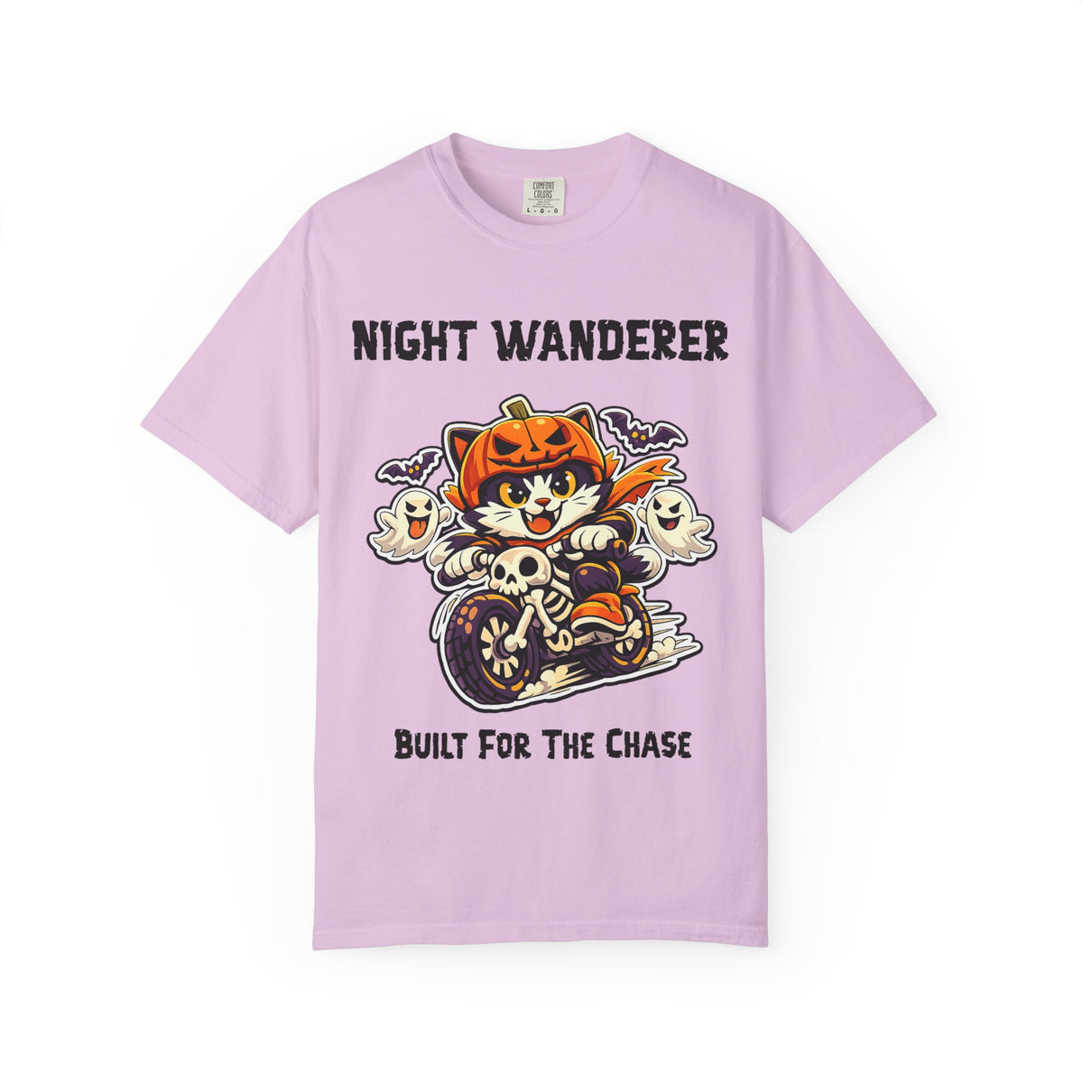 Built For the Chase Halloween T-Shirt | Cat on Motorcycle Shirt | Halloween Pumpkin Ghosts t-shirt | Night Wanderer Club