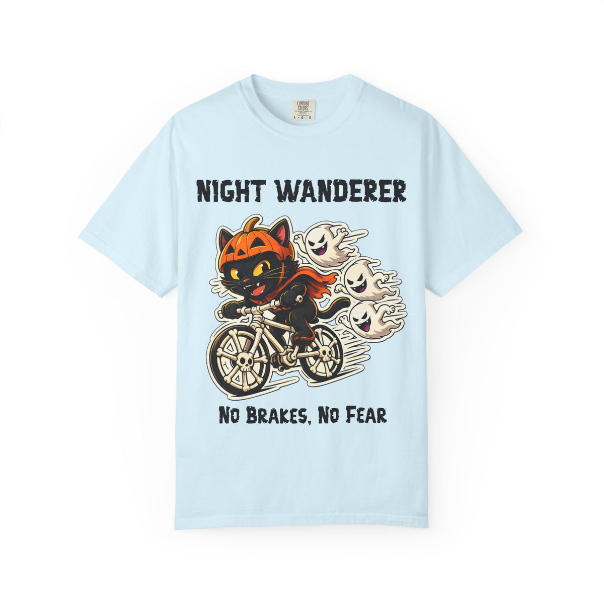 No Brakes No Fear Halloween T-Shirt | Cat on Bike Shirt | Halloween Pumpkin Ghosts t-shirt | Night Wanderer Club