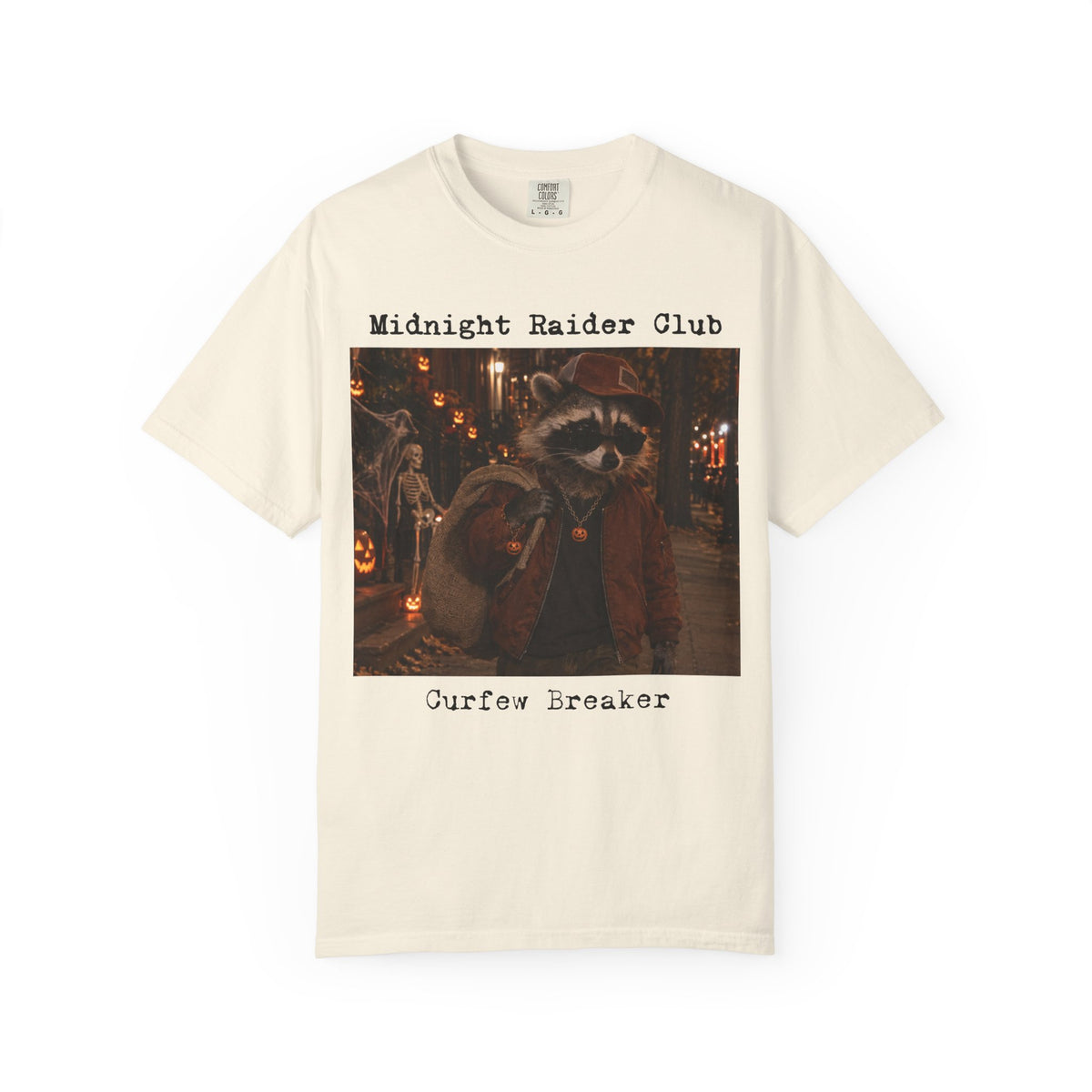 Midnight Raider Club Curfew Breaker T-shirt | Raccoon Costume Night Scene