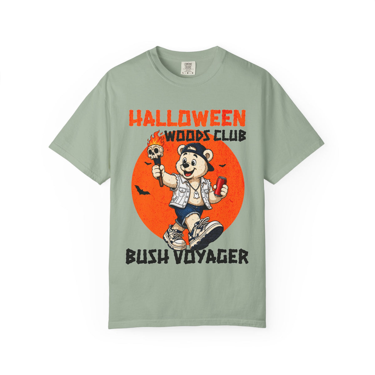 Halloween Woods Club Bush Voyager T-shirt | Retro Bear Hiker Graphic