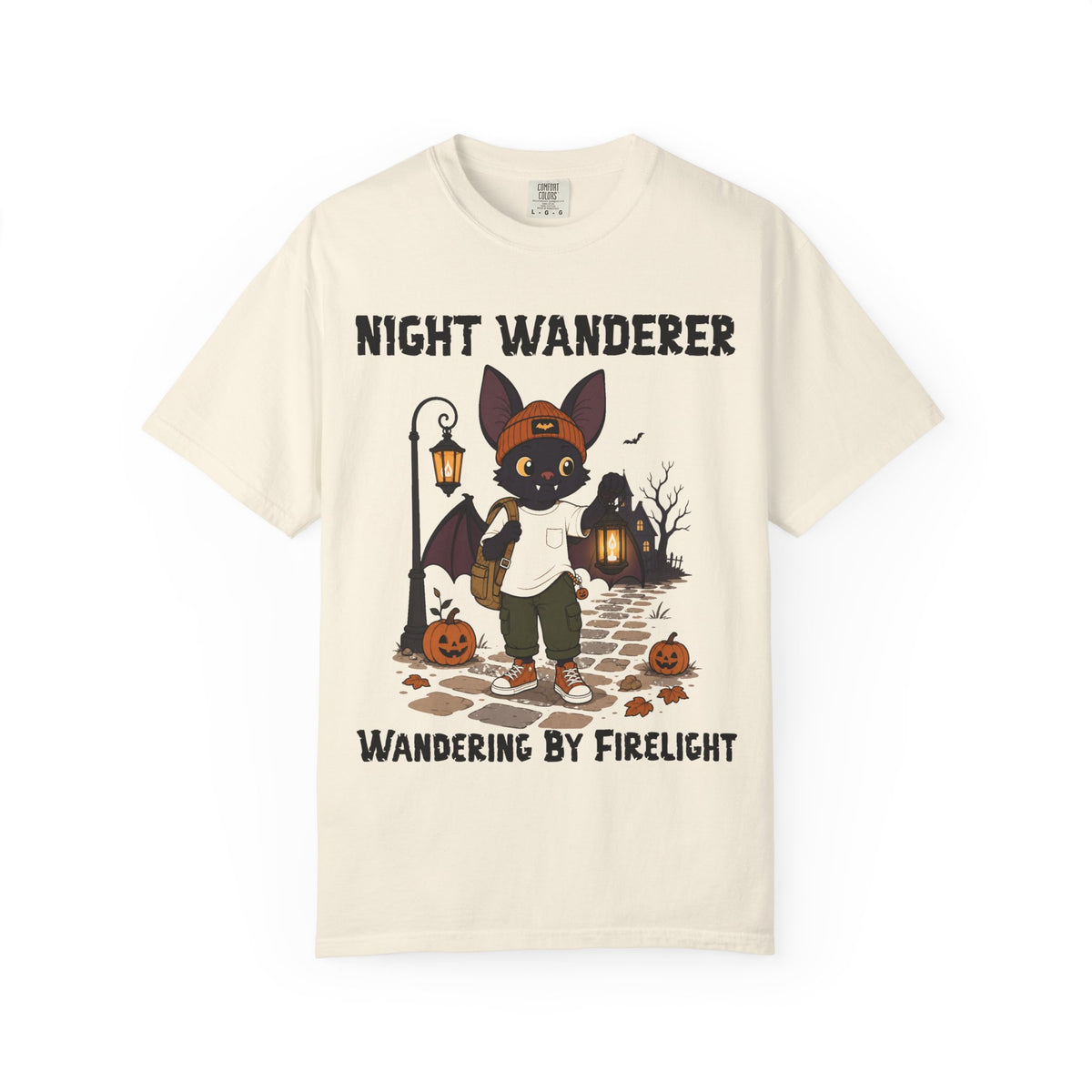 Comfort Color Wandering by Firelight Halloween T-Shirt | Bat Illustration T-Shirt | Spooky season shirt | Night Wanderer Club