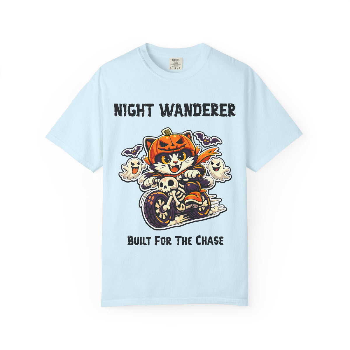 Built For the Chase Halloween T-Shirt | Cat on Motorcycle Shirt | Halloween Pumpkin Ghosts t-shirt | Night Wanderer Club