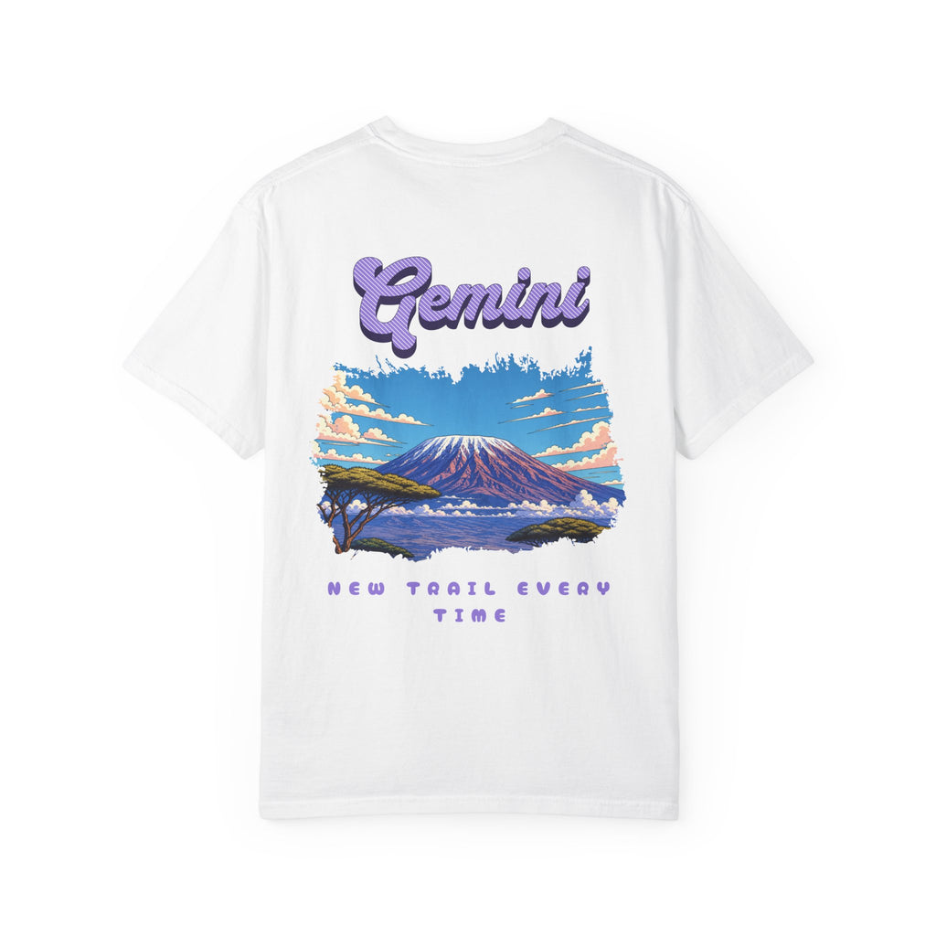 Gemini mountain landscape Back Design T-shirt | retro astrology graphic