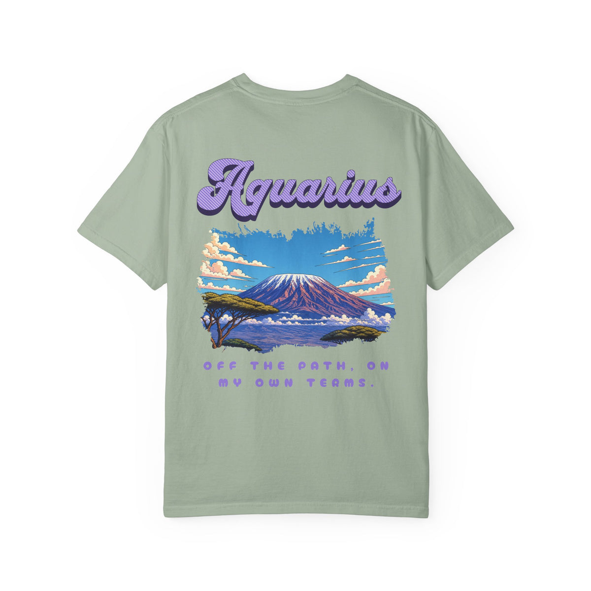 Aquarius Retro Mountain Landscape Back Design T-shirt | Zodiac Astrology Tee