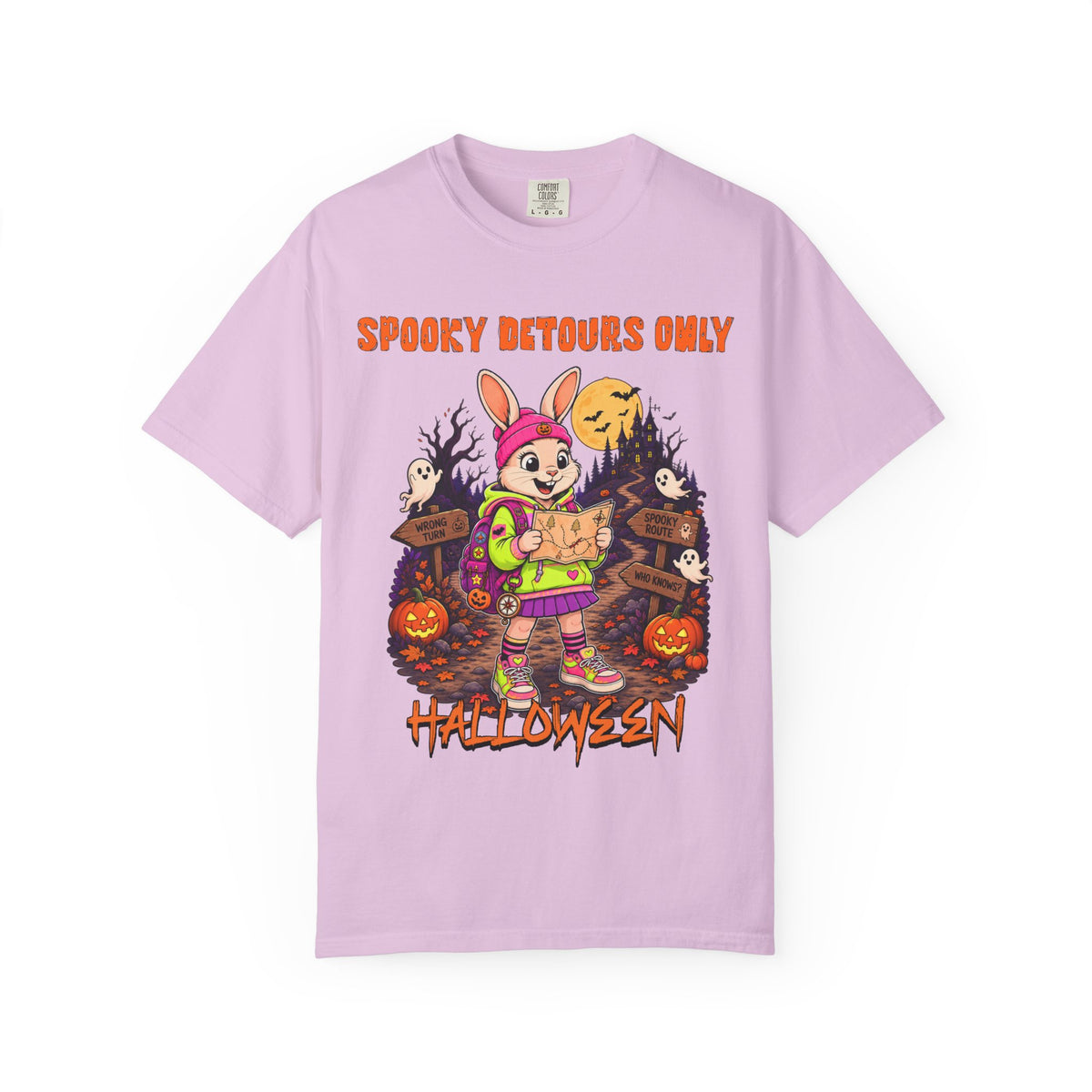 Spooky Detours Only Halloween T-shirt | Bunny Trick-or-Treater Design