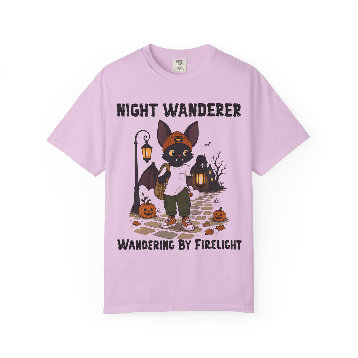 Comfort Color Wandering by Firelight Halloween T-Shirt | Bat Illustration T-Shirt | Spooky season shirt | Night Wanderer Club