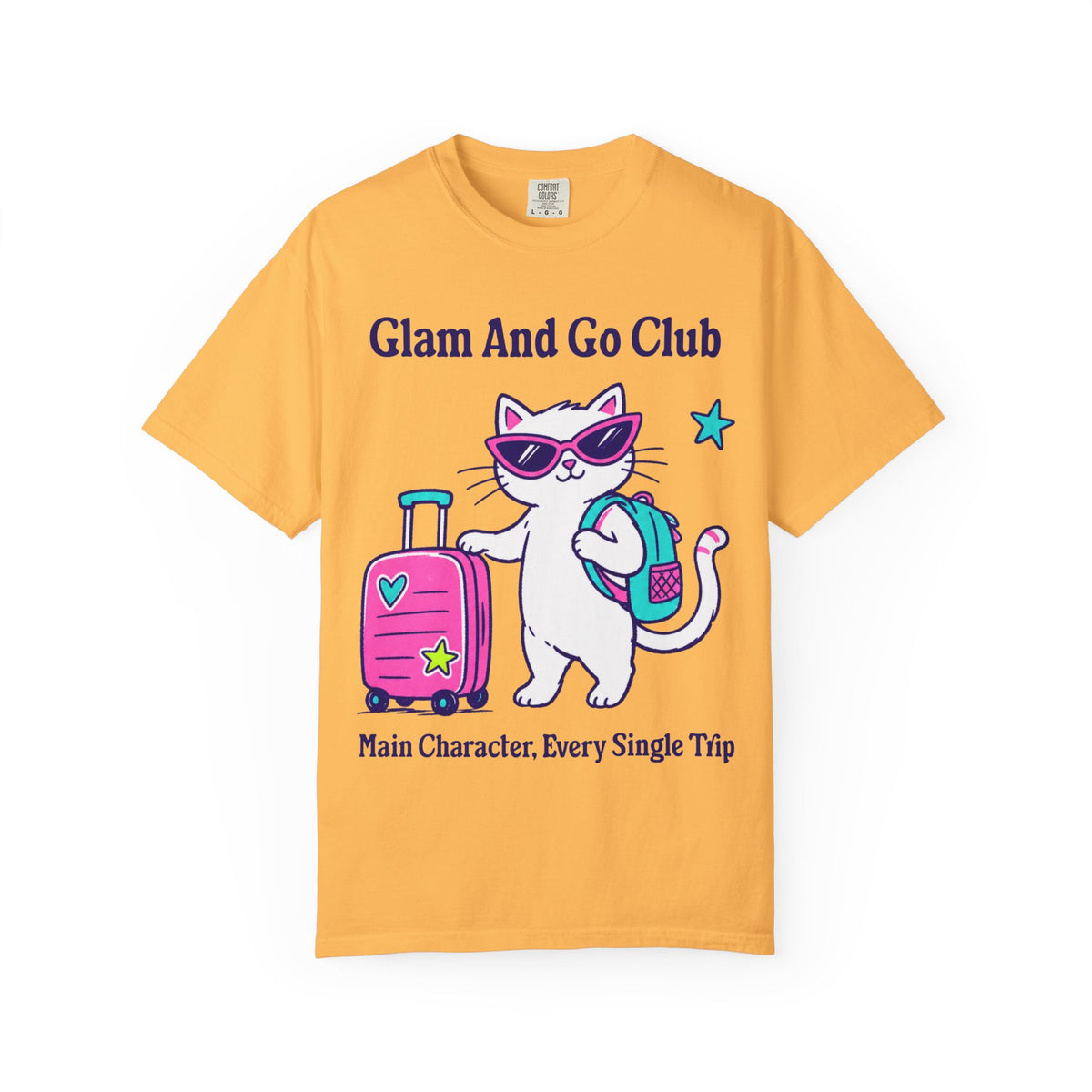Comfort Colors® Main Character Every Single Trip Shirt | Cute Travel Kitty Tee, Luggage Illustration | Glam And Go Club Cat T-shirt