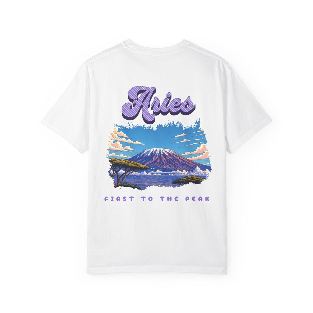 Aries mountain scene Back design T-shirt | Close to the Peak zodiac tee