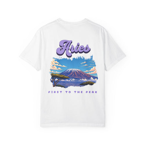 Aries mountain scene Back design T-shirt | Close to the Peak zodiac tee