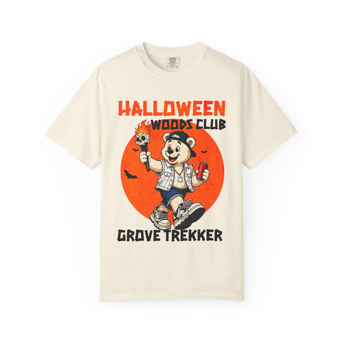 Halloween Woods Club Grove Trekker T-Shirt | Vintage Pumpkin Moon Design