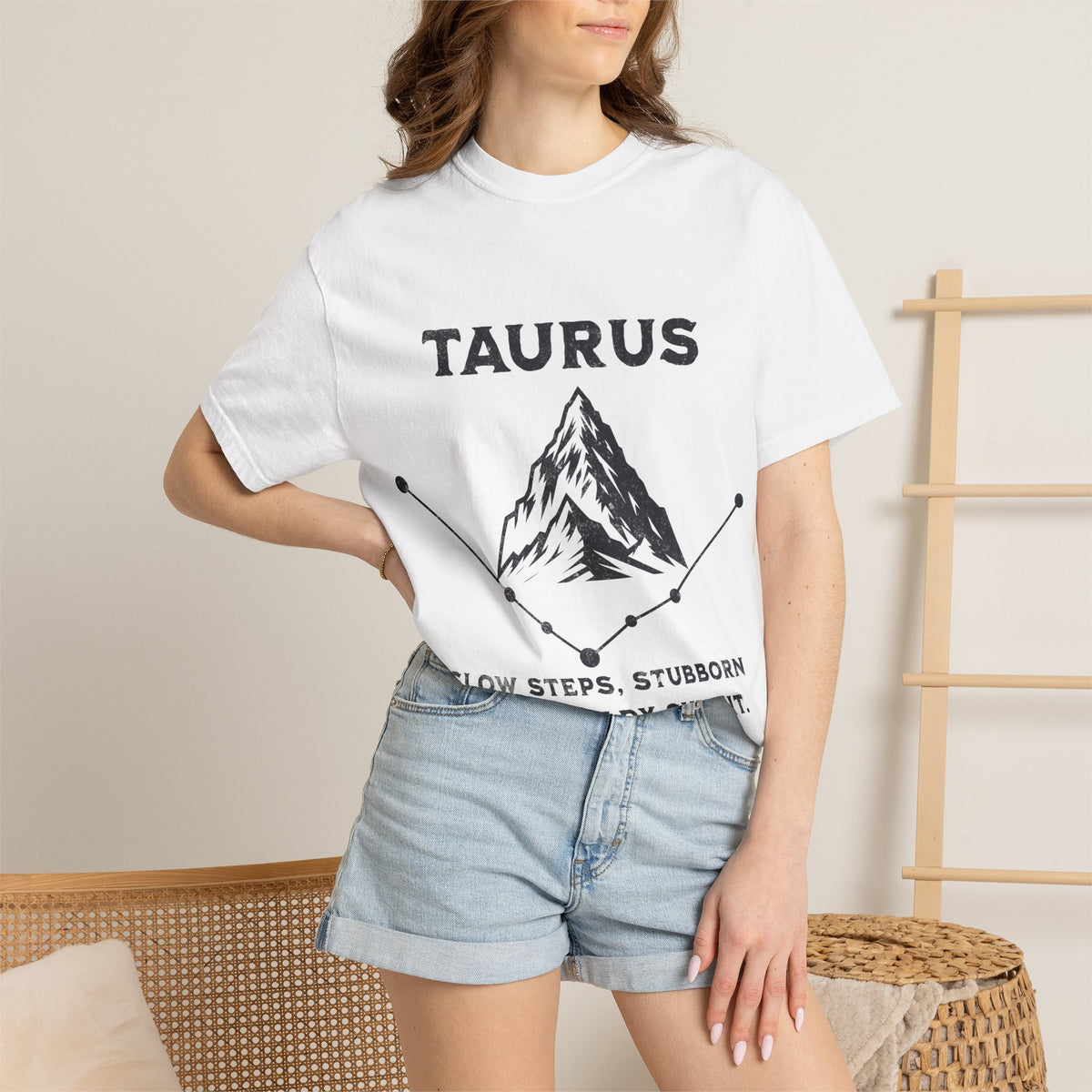 Taurus Mountain Illustration T-shirt | Zodiac Constellation, Steady Summit Quote