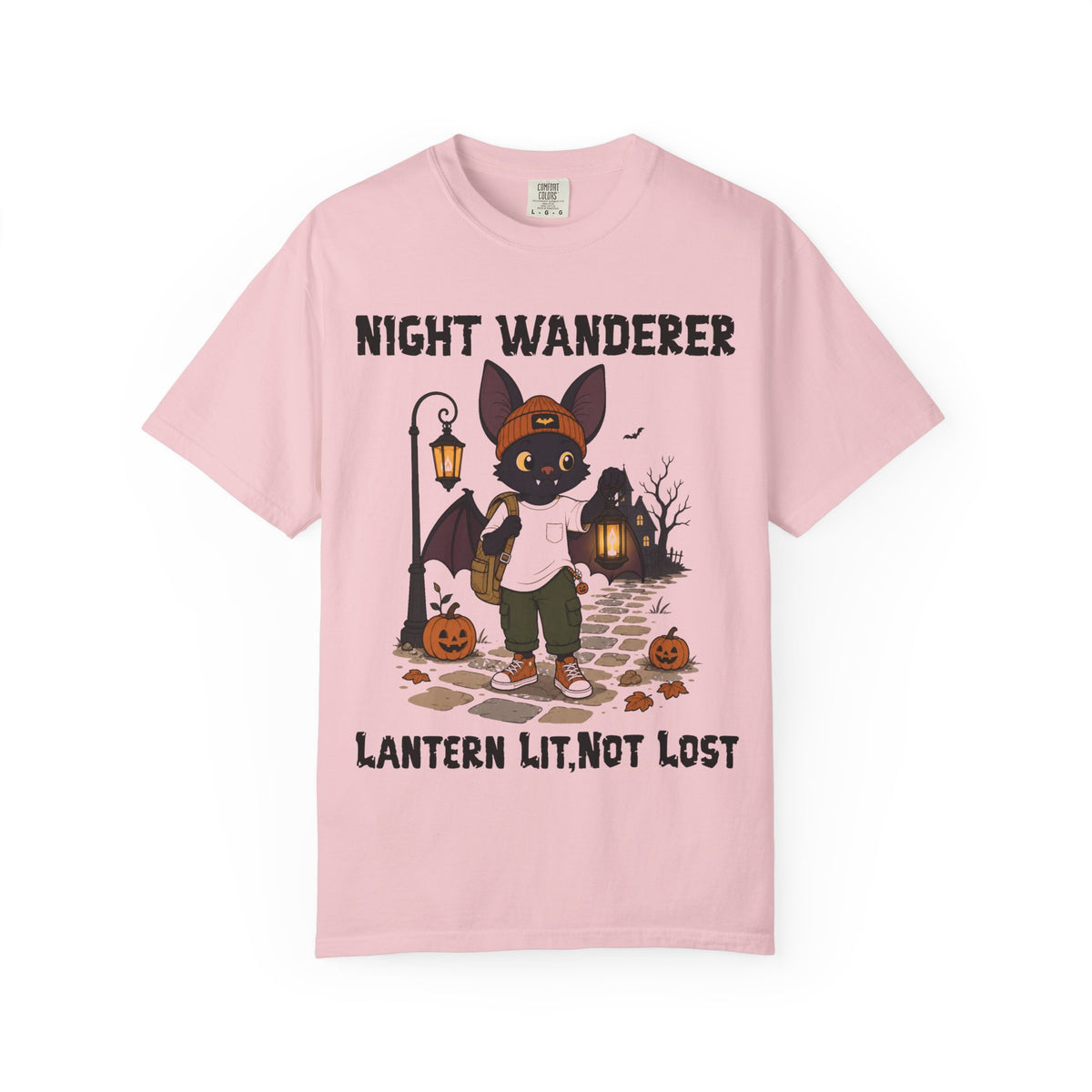 Comfort Color Lantern Lit Not Lost Halloween T-Shirt | Bat Illustration T-Shirt | Spooky season shirt | Night Wanderer Club