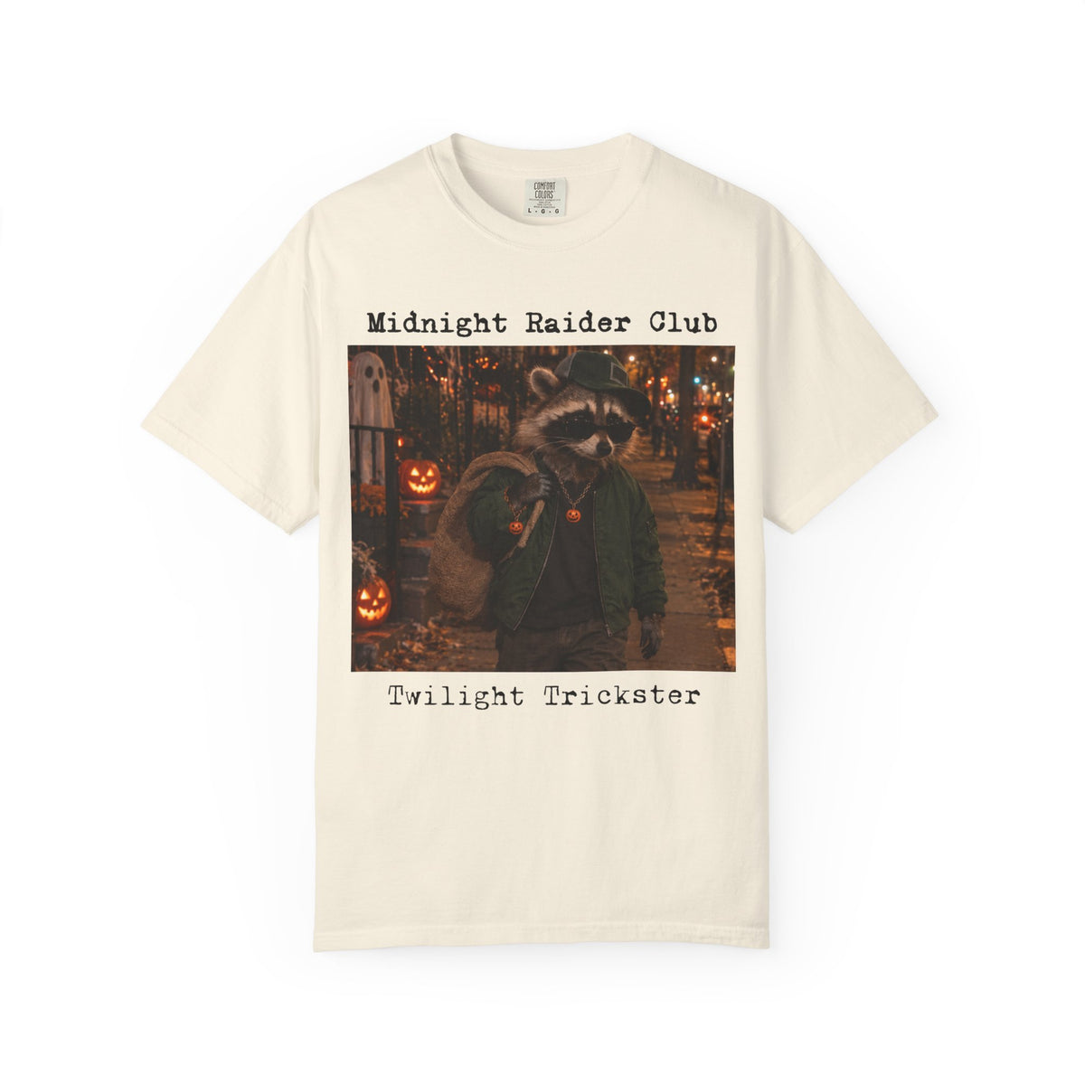 Midnight Raider Club Raccoon Illustration T-shirt | Twilight Trickster Halloween