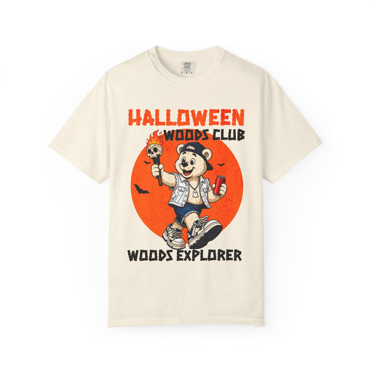 Halloween Woods Club Woods Explorer T-shirt | Retro Camper Bear Graphic