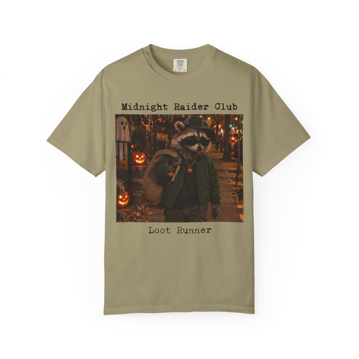 Midnight Raider Club Loot Runner T-shirt | Halloween Raccoon Street Scene