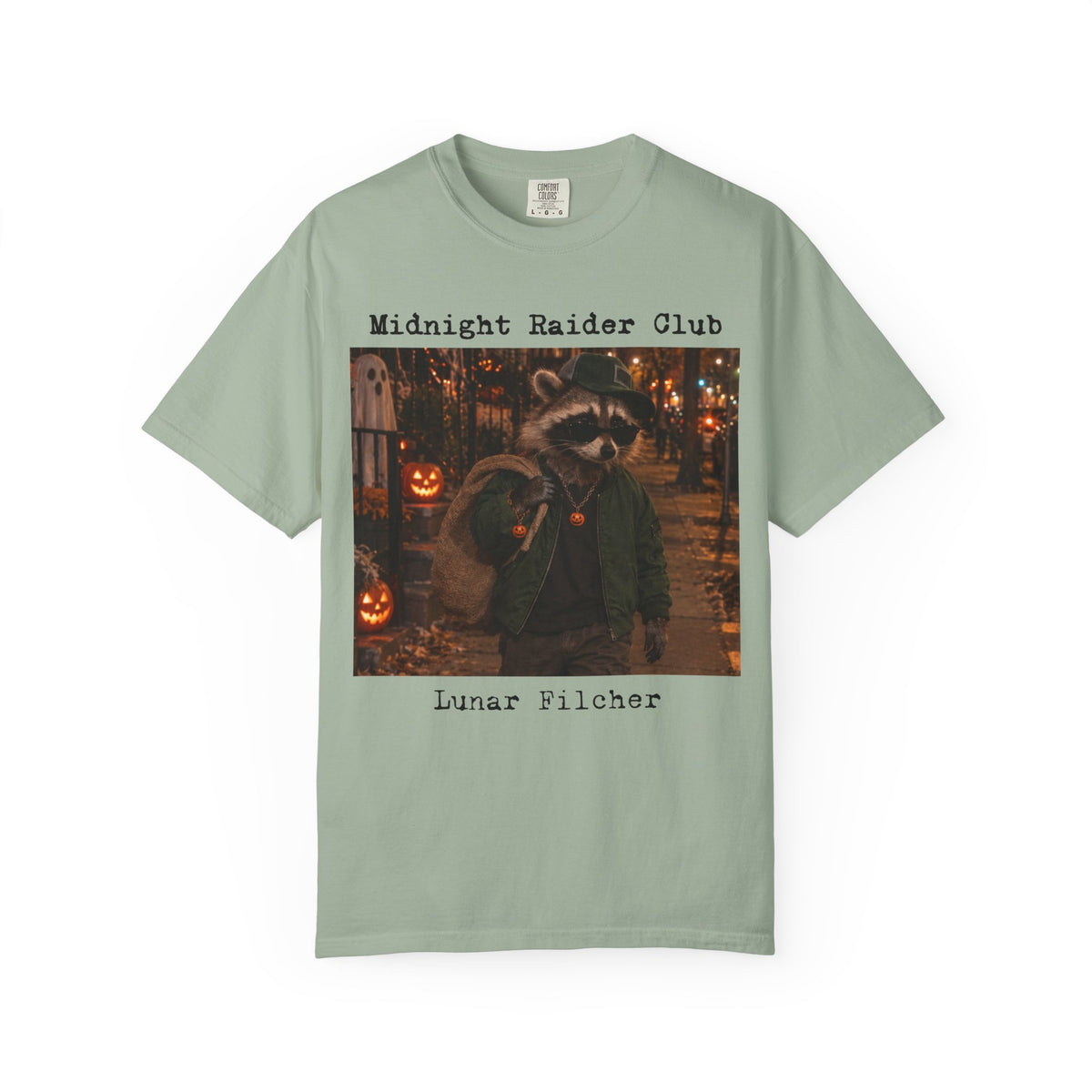Midnight Raider Club Lunar Pilcher T-shirt | Halloween Raccoon Night Scene