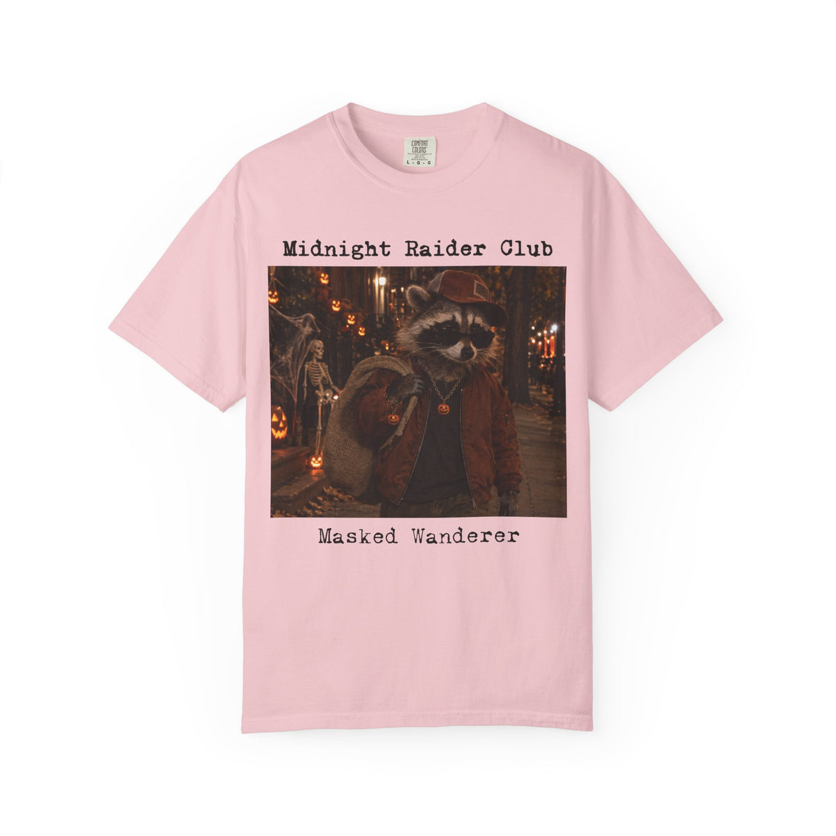 Midnight Raider Club Masked Wanderer T-shirt | Raccoon Costume Street Scene