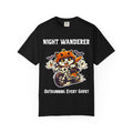 Comfort Color Outrunning Every Ghost Halloween T-Shirt | Cat on Motorcycle Shirt | Halloween Pumpkin Ghosts t-shirt | Night Wanderer Club