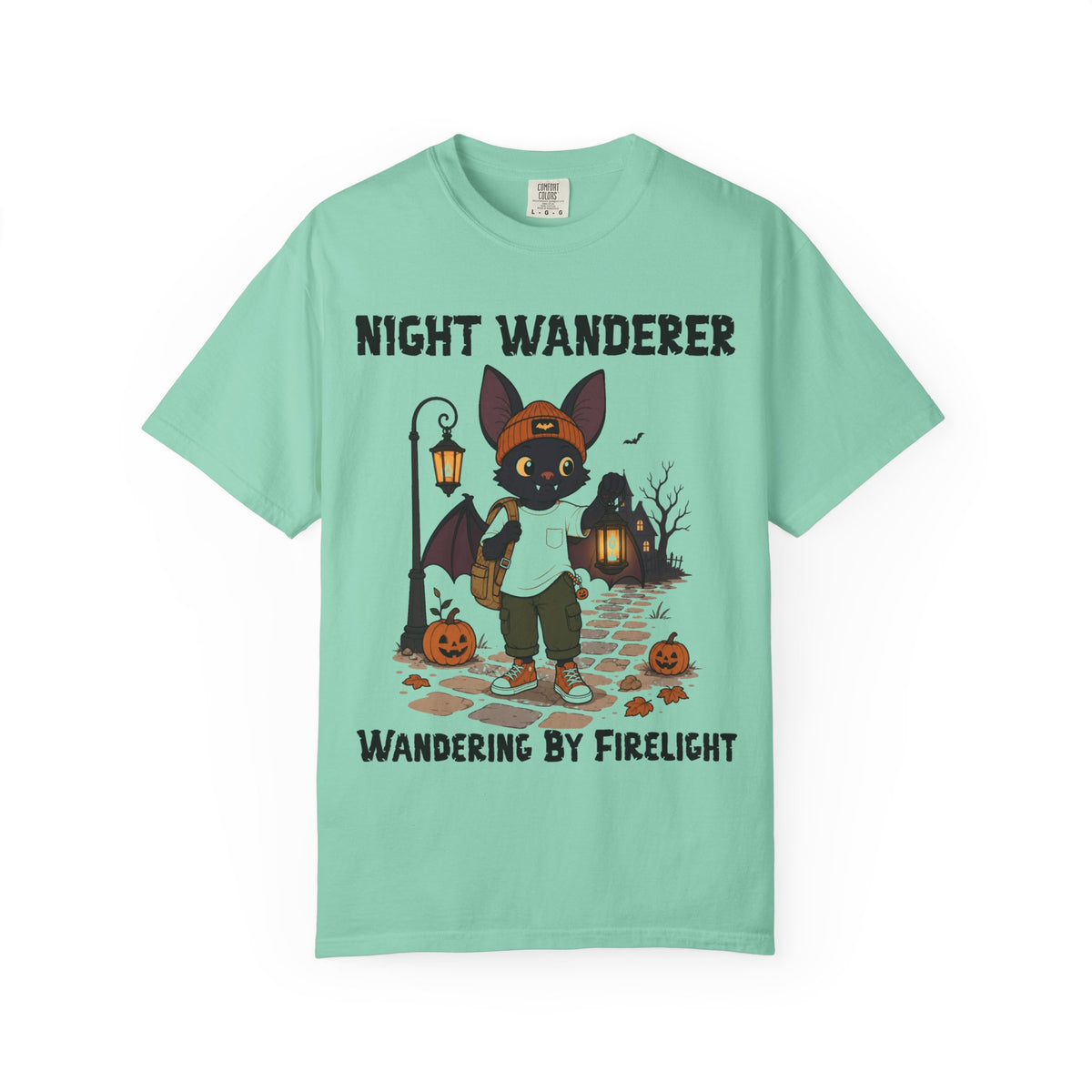 Comfort Color Wandering by Firelight Halloween T-Shirt | Bat Illustration T-Shirt | Spooky season shirt | Night Wanderer Club