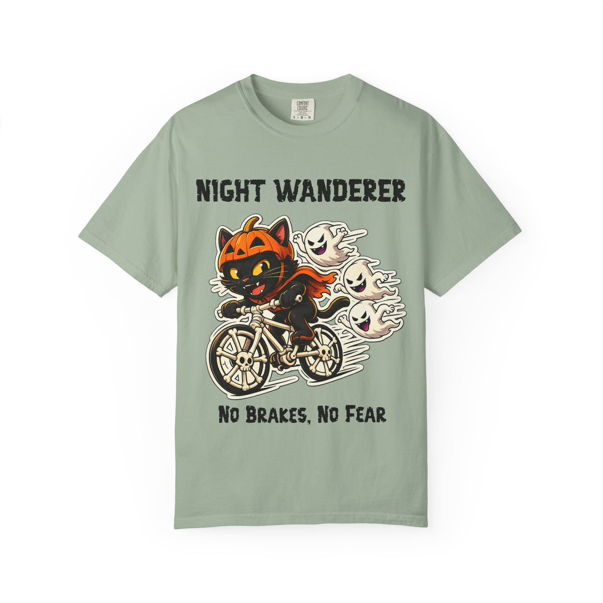 No Brakes No Fear Halloween T-Shirt | Cat on Bike Shirt | Halloween Pumpkin Ghosts t-shirt | Night Wanderer Club