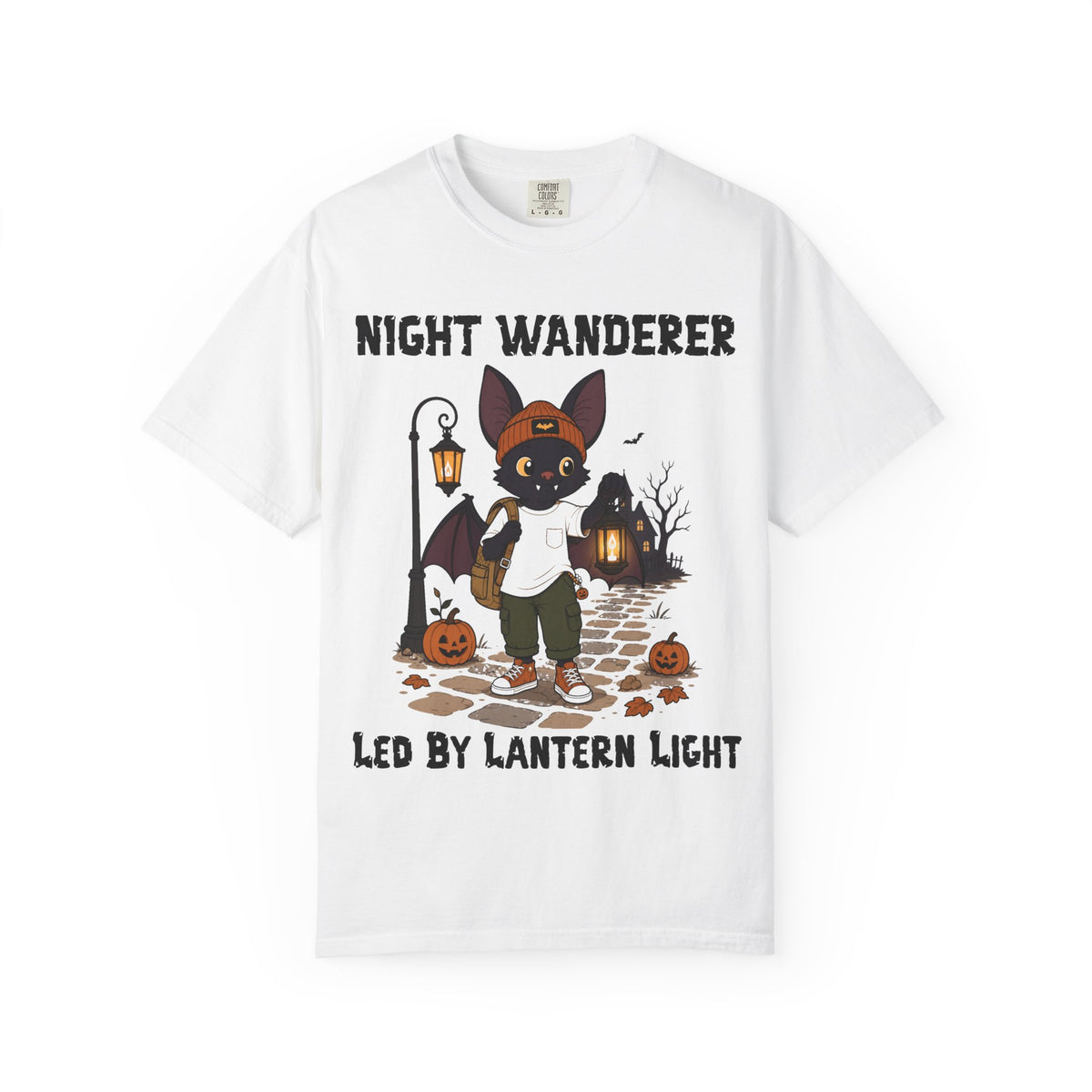 Comfort Color Led by Lantern Light Halloween T-Shirt | Bat Illustration T-Shirt | Spooky season shirt | Night Wanderer Club
