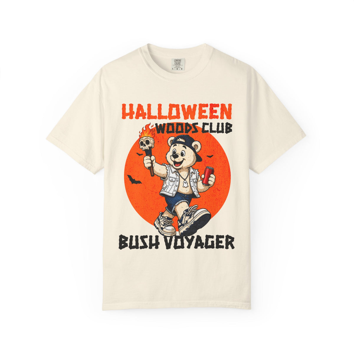 Halloween Woods Club Bush Voyager T-shirt | Retro Bear Hiker Graphic