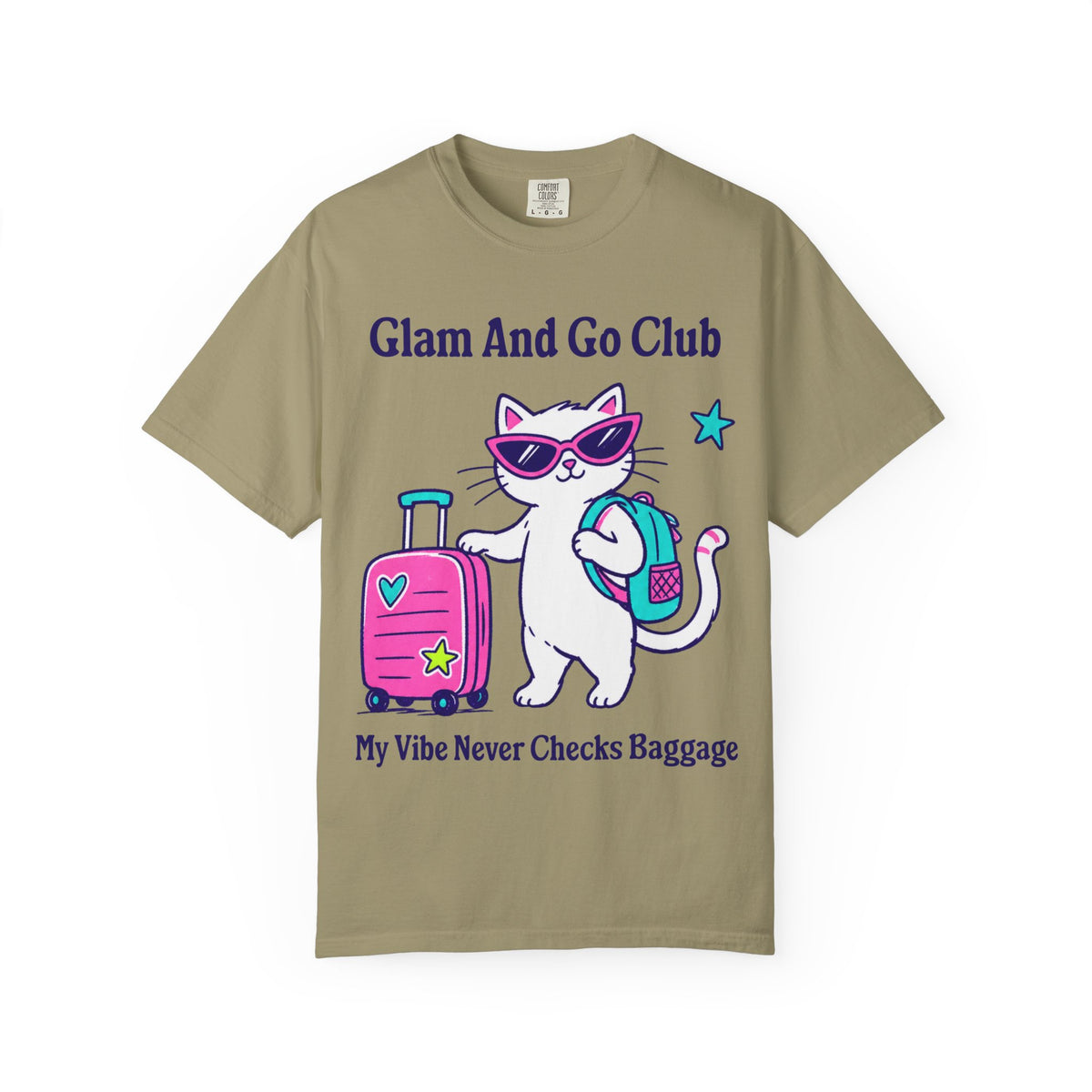 Comfort Colors® My Vibe Never Checks Baggage Shirt | Cute Travel Kitty Tee, Luggage Illustration | Glam And Go Club Cat T-shirt