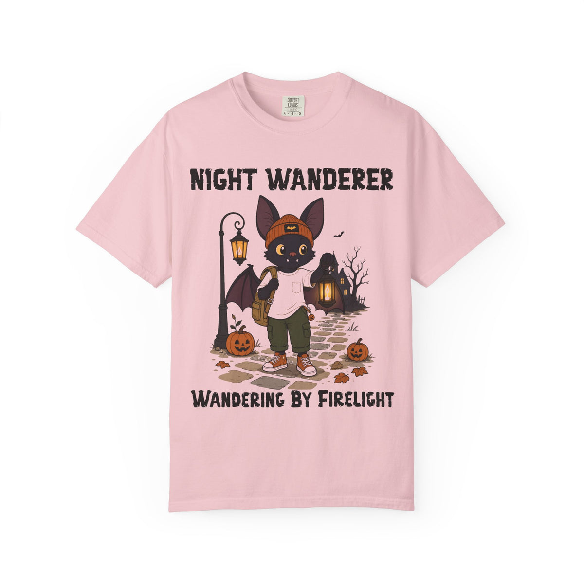Comfort Color Wandering by Firelight Halloween T-Shirt | Bat Illustration T-Shirt | Spooky season shirt | Night Wanderer Club