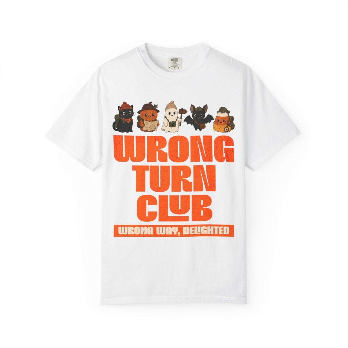 Wrong Turn Club T-shirt | Cute Halloween Monsters, Retro Orange Typography