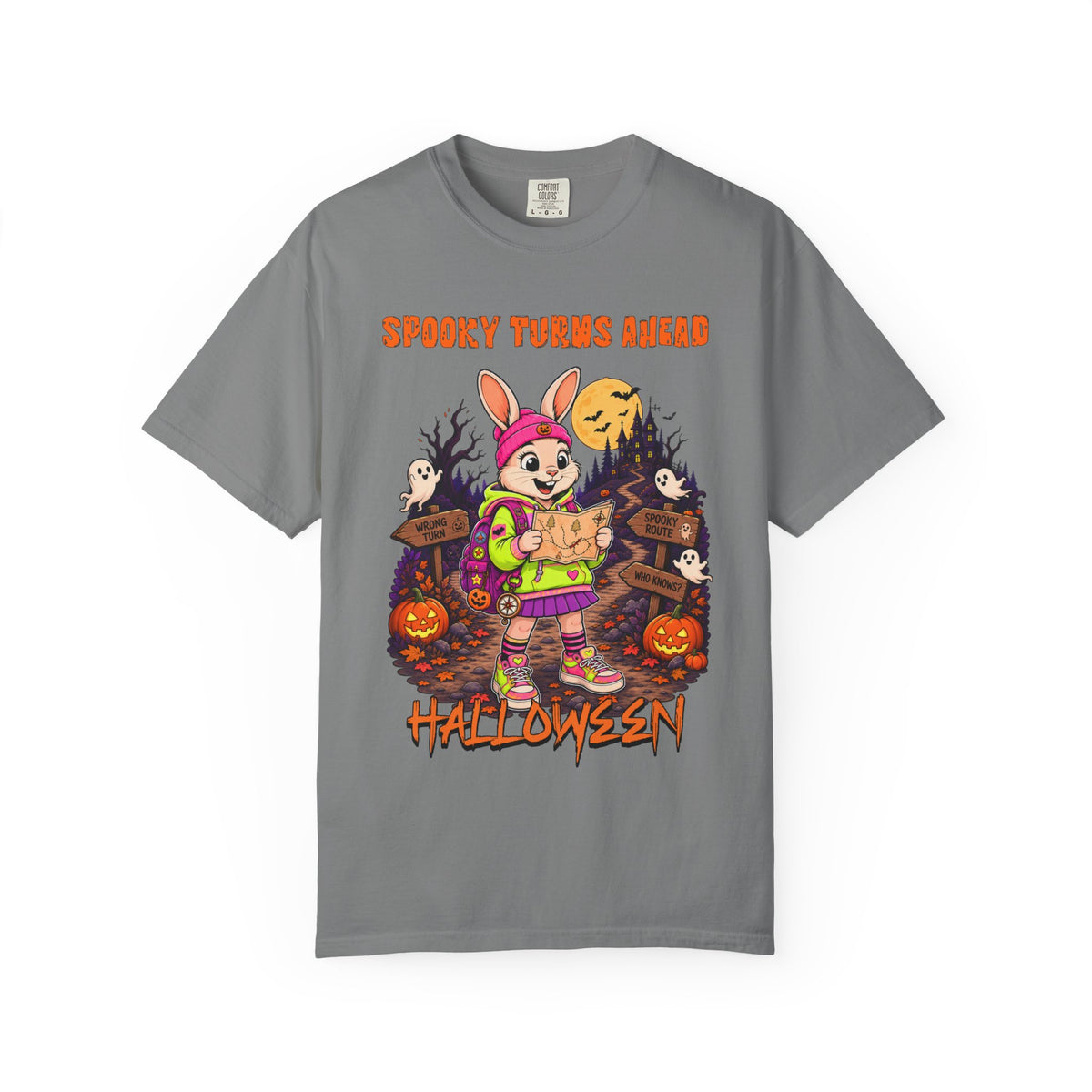 Spooky Turns Ahead Halloween Bunny T-shirt | Trick-or-Treat Design