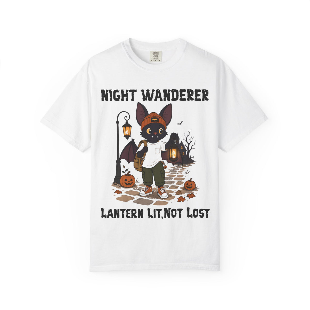 Comfort Color Lantern Lit Not Lost Halloween T-Shirt | Bat Illustration T-Shirt | Spooky season shirt | Night Wanderer Club