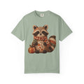 Faux Patchwork Fall Raccoon Sweatshirt, Comfort Colors Autumn Thanksgiving Shirt, Women Crewneck Shirt, Pumpkin Scarf Raccoon Not Embroidery