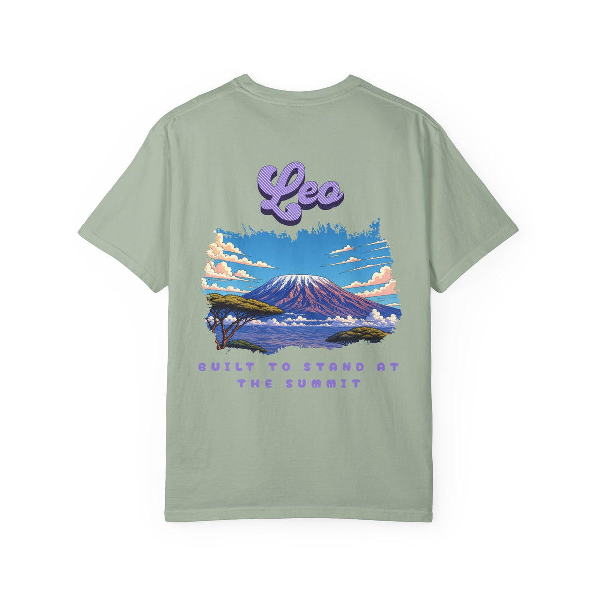 Leo Mountain Scene Back Design T-Shirt | "Built to Stand at the Summit"
