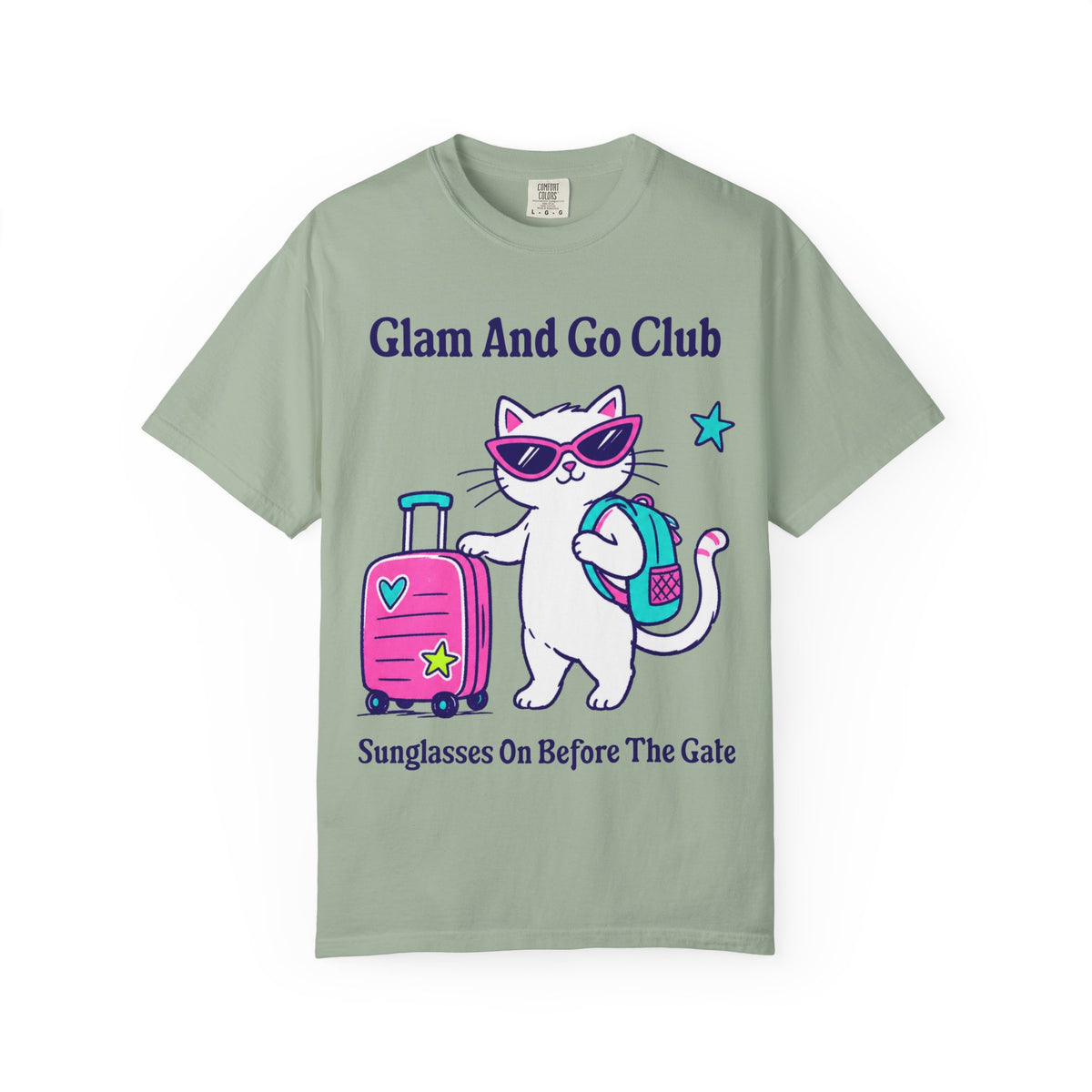 Comfort Colors® Sunglasses On Before The Gate Shirt | Cute Travel Kitty Tee, Luggage Illustration | Glam And Go Club Cat T-shirt