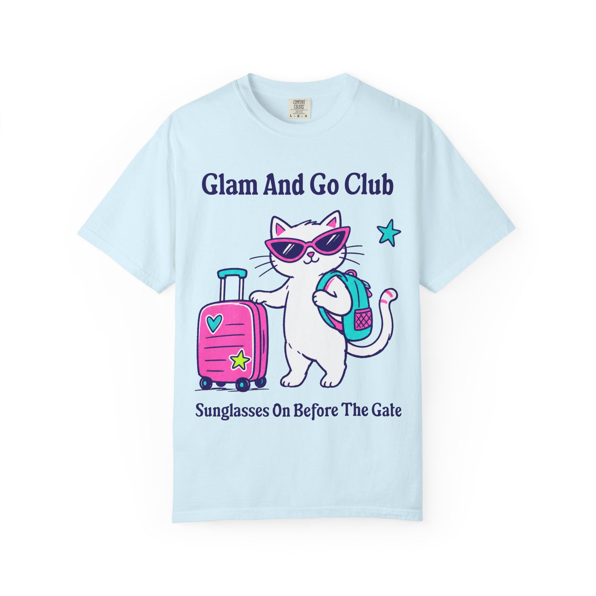 Comfort Colors® Sunglasses On Before The Gate Shirt | Cute Travel Kitty Tee, Luggage Illustration | Glam And Go Club Cat T-shirt