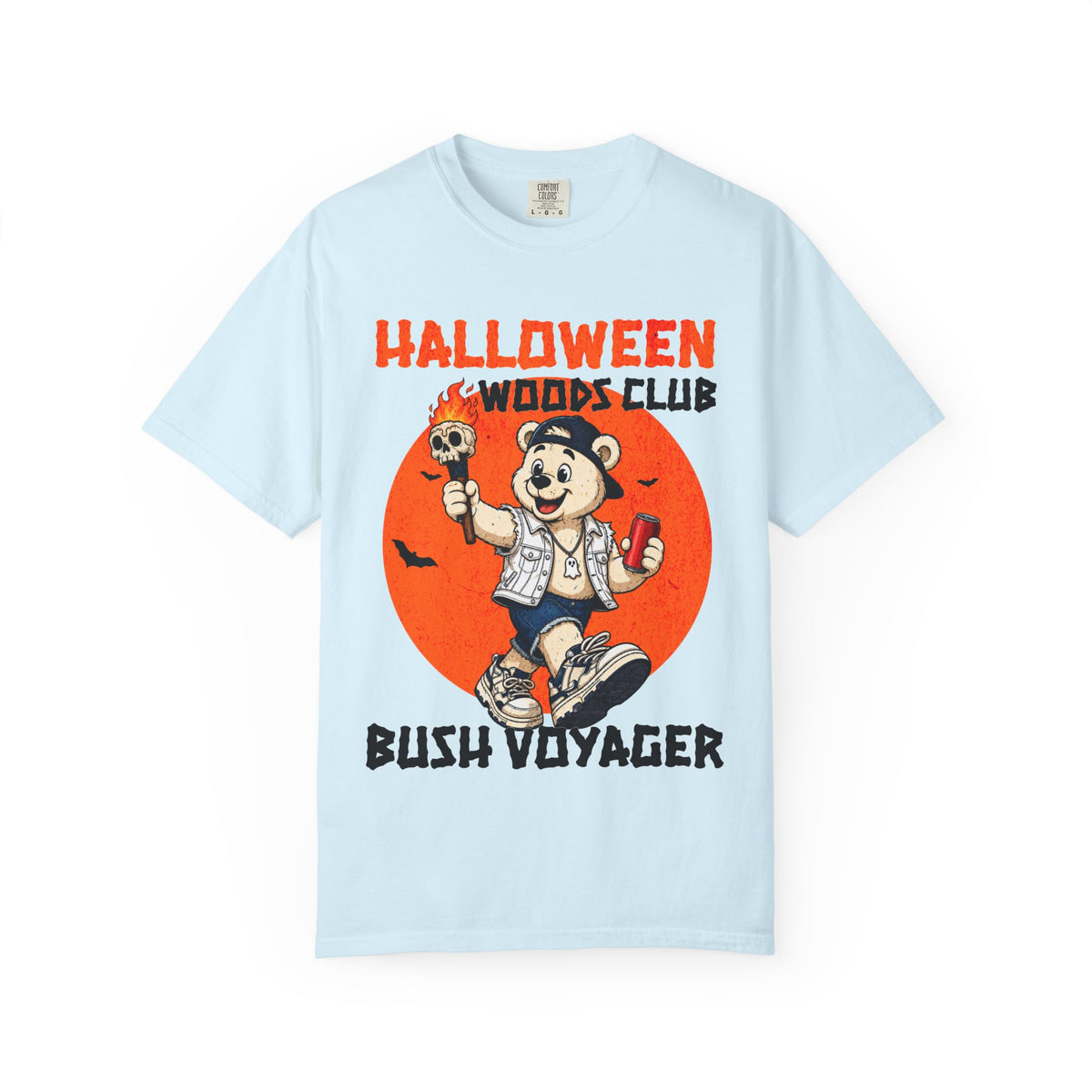 Halloween Woods Club Bush Voyager T-shirt | Retro Bear Hiker Graphic