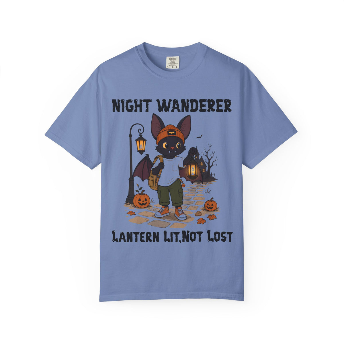 Comfort Color Lantern Lit Not Lost Halloween T-Shirt | Bat Illustration T-Shirt | Spooky season shirt | Night Wanderer Club