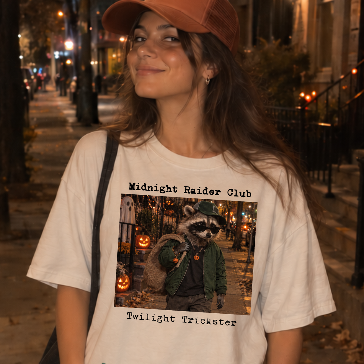 Midnight Raider Club Raccoon Illustration T-shirt | Twilight Trickster Halloween
