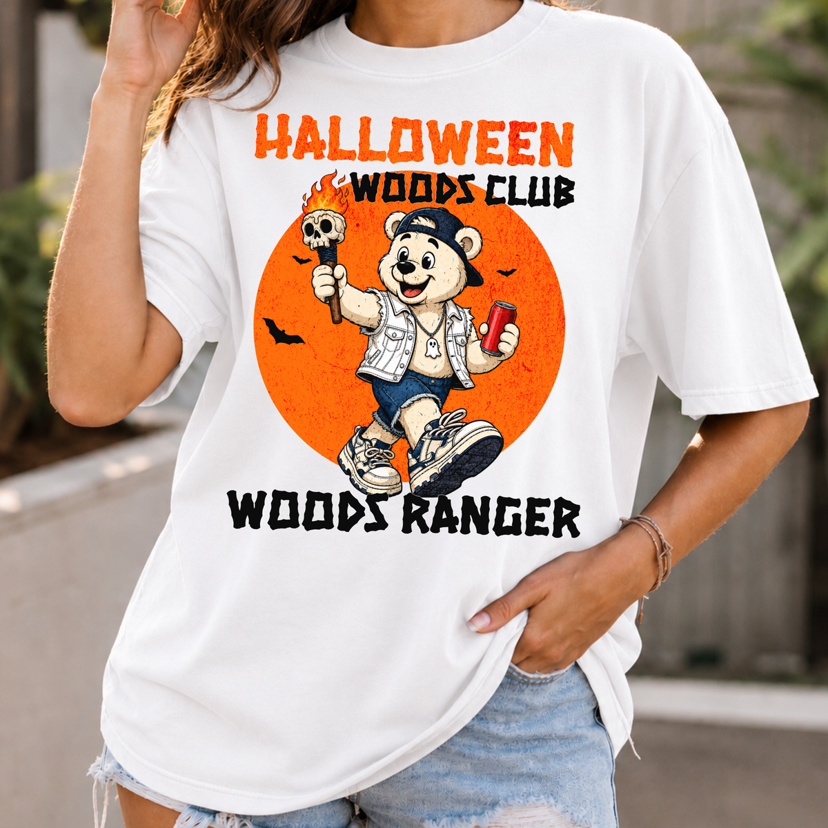 Halloween Woods Club Woods Ranger T-shirt | Vintage Cartoon Bear Design