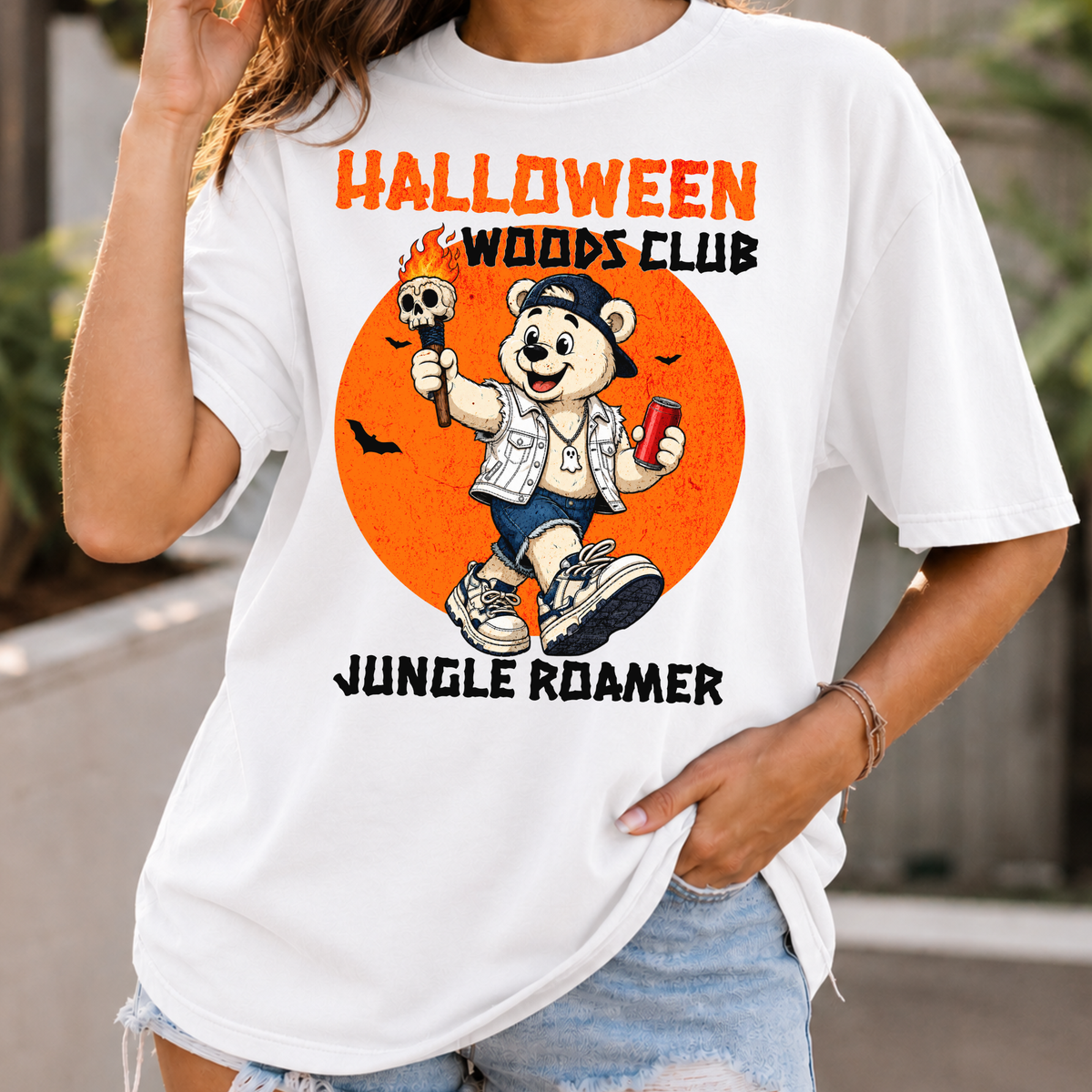 Halloween Woods Club Jungle Roamer T-shirt | Vintage Cartoon Bear Design