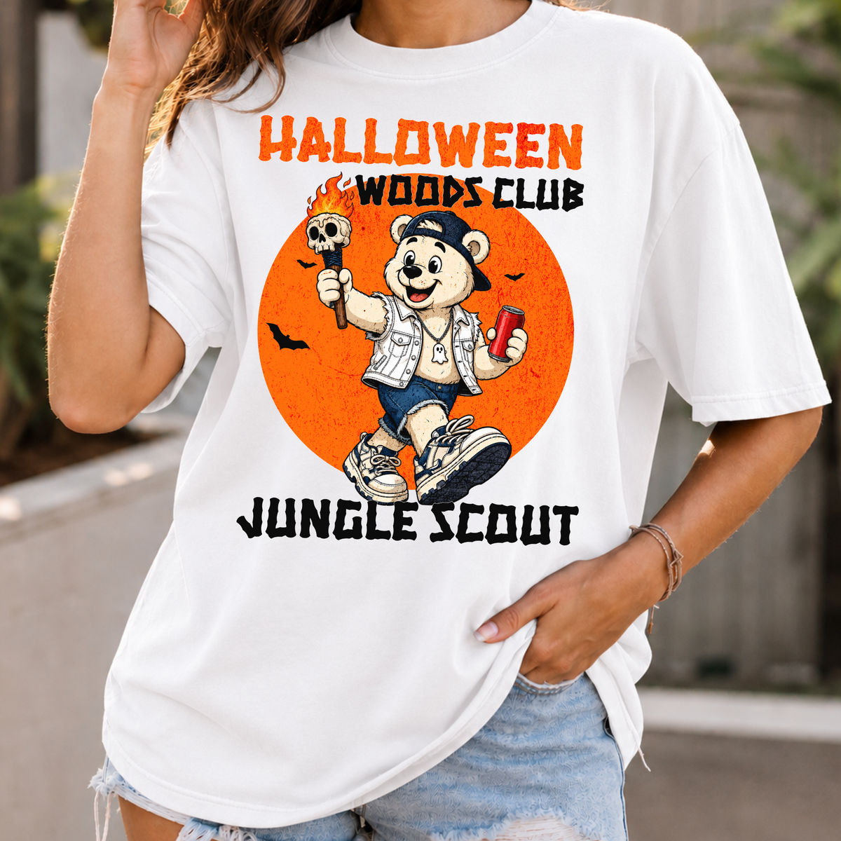 Halloween Woods Club Jungle Scout T-shirt | Vintage Cartoon Bear Design