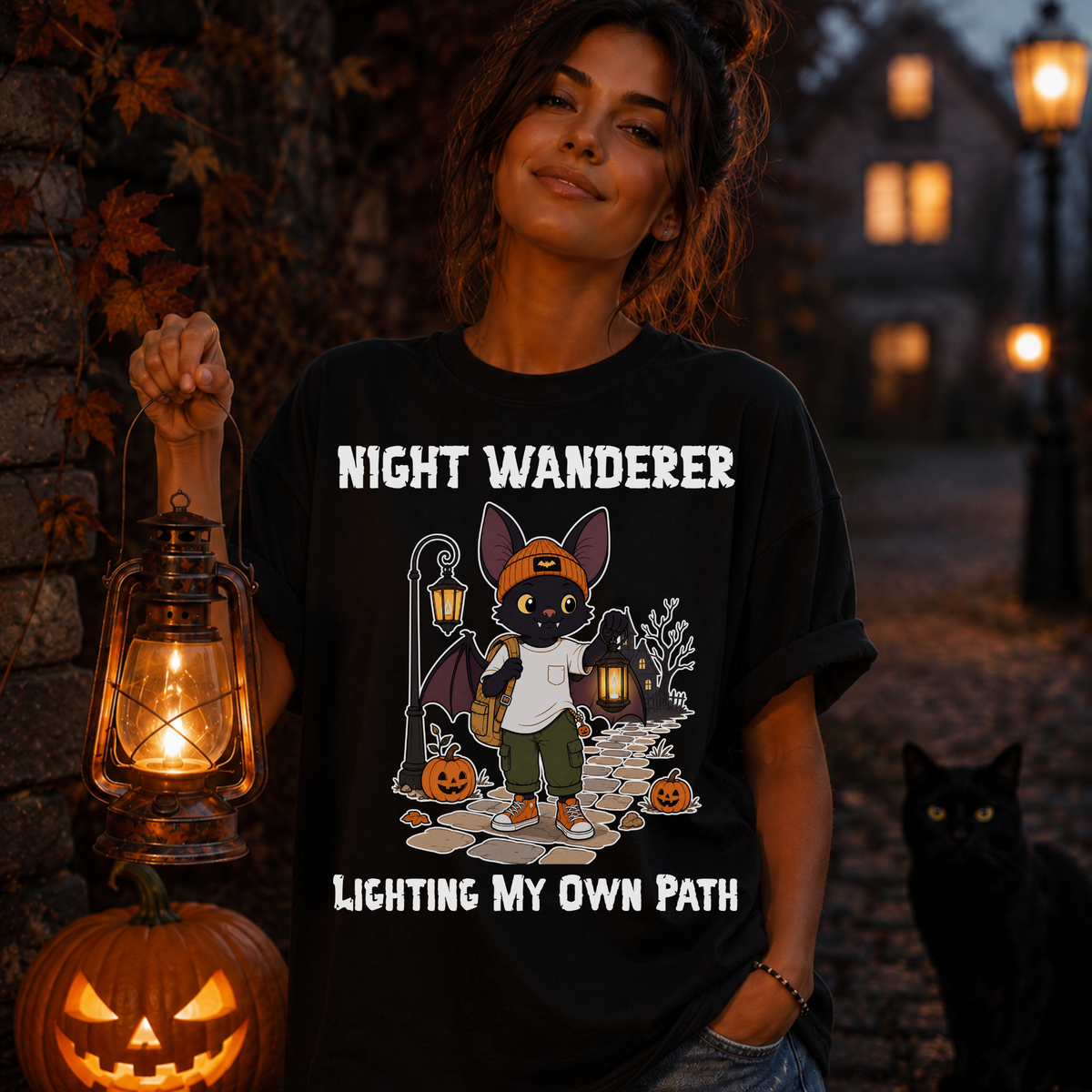 Lighting my own path Halloween T-Shirt | Bat Illustration T-Shirt | Spooky season shirt | Night Wanderer Club